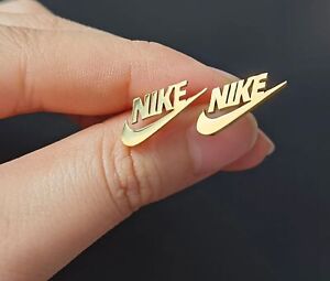 Nike Swoosh Gold - Plated Metal Stud Earrings, Pair, For Men or Women