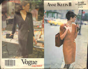 Vogue 2770 Sewing Pattern Anne Klein II Misses Semi Fitted Dress Size 8-10-12