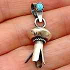 Navajo Squash Blossom Turquoise Pendant Sterling Silver  Handmade Signed MS