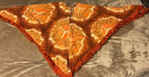 Vintage Women Poncho COUNTRY PLACE King of the Ponchos Orange rust tie died