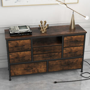 TV Stand With Power Outlet for 55'' TV Dresser for Bedroom With 8 Deep Drawers