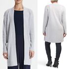 Theory Cashmere Open Front Rib Sleeve Light Gray Cardigan Size L