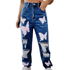 High Waisted Ripped Jeans With Butterflies size L