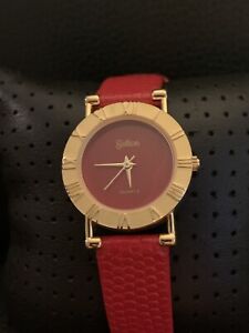 Vintage Women’s Sutton Gold Stainless Roman Numeral Dress Watch Red Great Cond