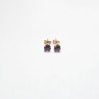 Estate 14K Yellow Gold Natural Round Grape Purple Amethyst Stud Earrings 1.00 Ct