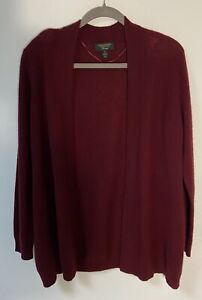 Charter Club Women’s Sweater Cashmere Long Maroon Color Open Front  Cardigan Lge
