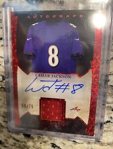 LAMAR JACKSON 2022 PATCH AUTO /75 (Leaf In The Game) RAVENS MVP