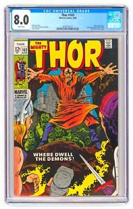 THOR #163 CGC 8.0, Stan Lee, Jack Kirby, Marvel Comics 1969 WHITE Pages