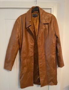 Full crum vintage leather brown trench coat size small