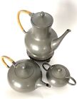 Royal Holland Pewter w/Rattan Handle Tea Coffee Pot Sugar Warmer Set • KMD TIEL