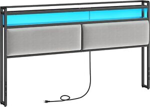 King Size  Upholstered Headboard Storage Headboard with Charging Station