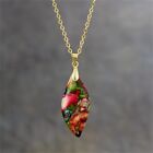 Sea Sediment Jasper Leaf Shaped Pendant Healing Anxiety Relief Chain Necklace