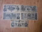 Lot Of 5 1861-64 Confederate STATES OF AMERICA  Currency Repro Civil War Bills