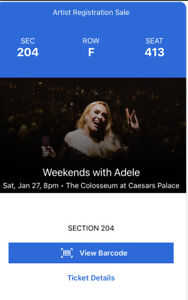 Adele Concert las vegas. JAN 27th One Ticket AMAZING SEAT