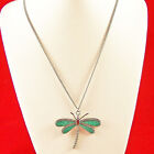 Dragonfly Insect Pendant Crystal Enamel Green Red Silver Tone Chain Necklace 30