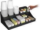 Kitchen Countertop Breakroom Coffee Tea Cup Condiment Multi-Slot Organizer, Blk