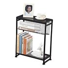 Small Side Table for Small Spaces - Slim End Table with Magazine Holder - Black
