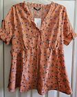 NWT 12/Large Bloomchic Blouse Empire Waist  Orange with purple Floral