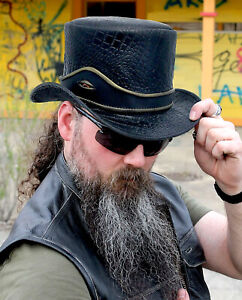 Steampunk Deadman Biker Hat Red Eye Crocodile Band Motorcycle Leather Top Hat