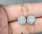 0.40CT NATURAL ROUND BAGUETTES DIAMOND CLUSTER HALO STUD EARRING IN 10K GOLD 8MM