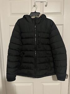 Levi's Mens Quilted Puffer With Sherpa Lined Hood Sz Medium Med Black