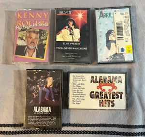 5 Cassette Tapes Lot- Vintage 80s/90s Country- Alabama, Elvis, Kenny Rogers