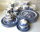 Vintage Churchill England Blue Willow Dinner Plates Salad Soup Cups 34 Pc Dish