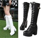 Womens Punk Gothic Knee High Boot Chunky Heel Lace Up Knight Platform Boots Shoe