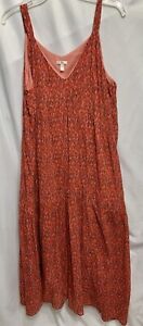 Joie Womens Maxi Sun Dress Large Red Cotton Tiered Lined Sleeveless Cami V Neck