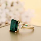 4Ct Emerald Cut Lab Created Green Emerald Engagement Ring 14K Yellow Gold Finish