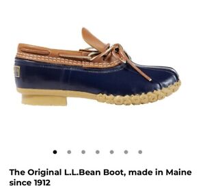 NEW! LL BEAN Rubber Moc The Original Bean Boot Womens Size 8W Tan / Navy Blue