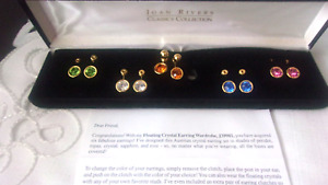 Vintage Joan Rivers Gold Tone 5 Color Crystal Drop Earrings