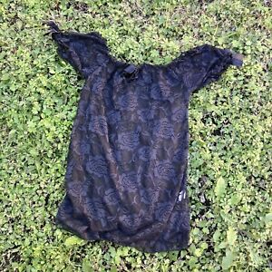 Vintage black lace babydoll puff sleeve ruffle lingerie top sz Xs