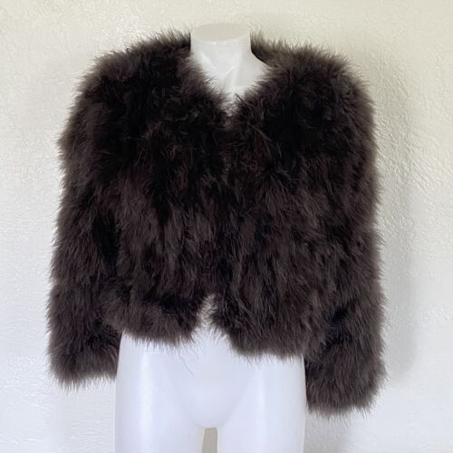 Women's Ostrich Feather Fur Short Coat Shrug Jacket Glam Party Jacket Brown S