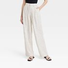 Women's High-Rise Linen Pleated Front Straight Pants - A New Day Cream/Black