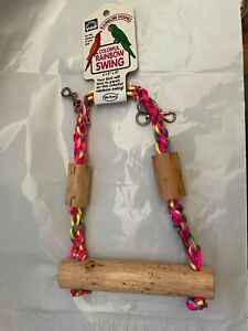Votoys Vo-Toys LARGE 12 inch hanging Natural Wood & rainbow nylon rope Bird Toy