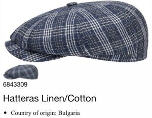 STETSON Blue Hatteras 63cm Flat Cap 7 7/8 8/4 Linen / Cotton Newsboy Gatsby