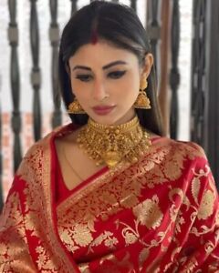 Saree Blouse Indian Bollywood Party Wear Wedding Designer Sari Women Mouni Roy