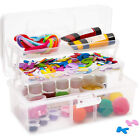 Art & Craft Storage Box with Handle, Plastic Sewing Organizer with 2 Trays
