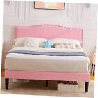 Queen Bed Frame Platform Bed Frame with Upholstered Headboard, Queen Size Pink