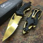 M-Tech Spring Assisted Gold Blade TICoated Aluminum Tactical Rescue Pocket Knife