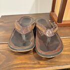 Olukai Kukui 10147-4848  Men's Brown Leather Flip Flop Sandals Slip On-Size 10