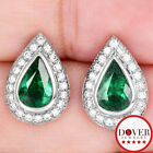 GIA Diamond 4.52ct Emerald 18K Gold Halo Teardrop Stud Earrings 5.4 Grams NR