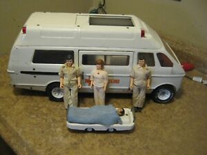 70s Mighty Tonka Ambulance White with Stretcher Nurse Medic Doctor and Young Boy
