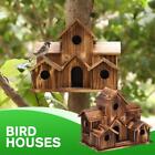 Wooden Outside Bird Houses Hanging 5 Hole Handmade Natural House Birds NEW