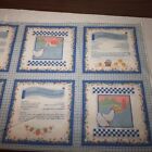 Vintage Wamsutta Hallmark Recipe Fabric Panel Auntie Em's Blue Gingham Chickens