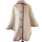 Vintage Women's Max Hurni Cream and Red Wool Coat Cape Poncho