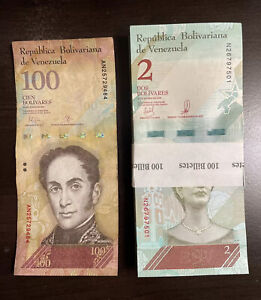 Venezuelan 2 Bolivares Bundle 100 PCS Banknote Lot Currency Money + 100 Banknote