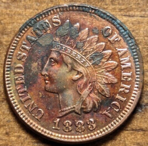 1883 Indian Head Cent Penny AU Sharp Liberty 4 Diamonds Corrosion Spotting