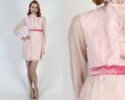 Vtg 60s Barbiecore High Waist Dress Velvet Floral Mod Micro Romantic Tux Frock